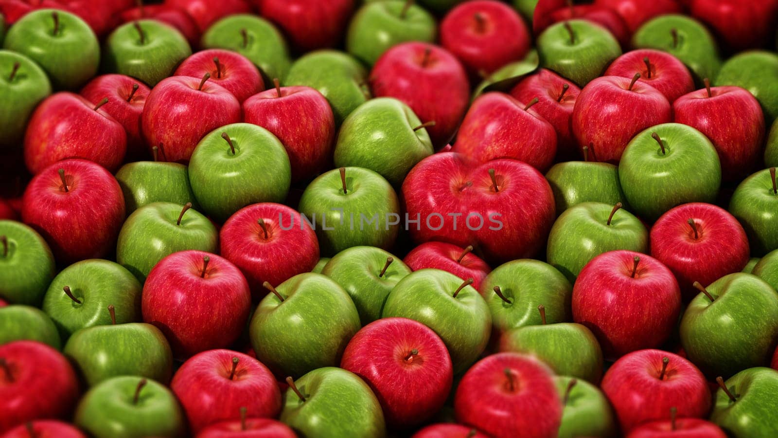 Stack of fresh green and red apples. 3D illustration.