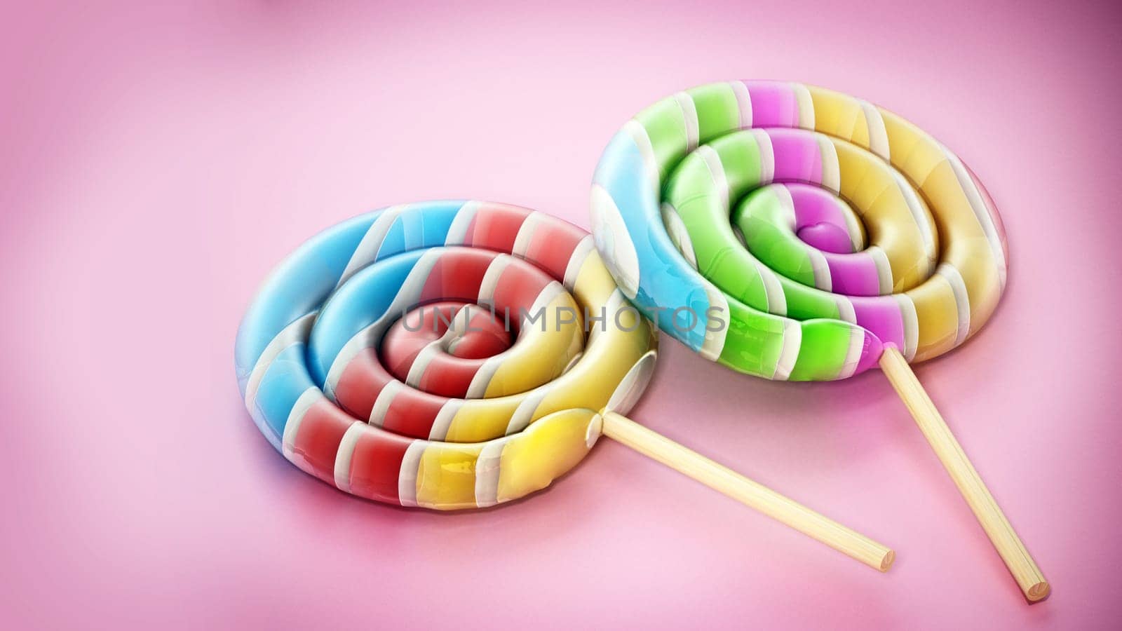 Lollipops standing on pink background. 3D illustration.