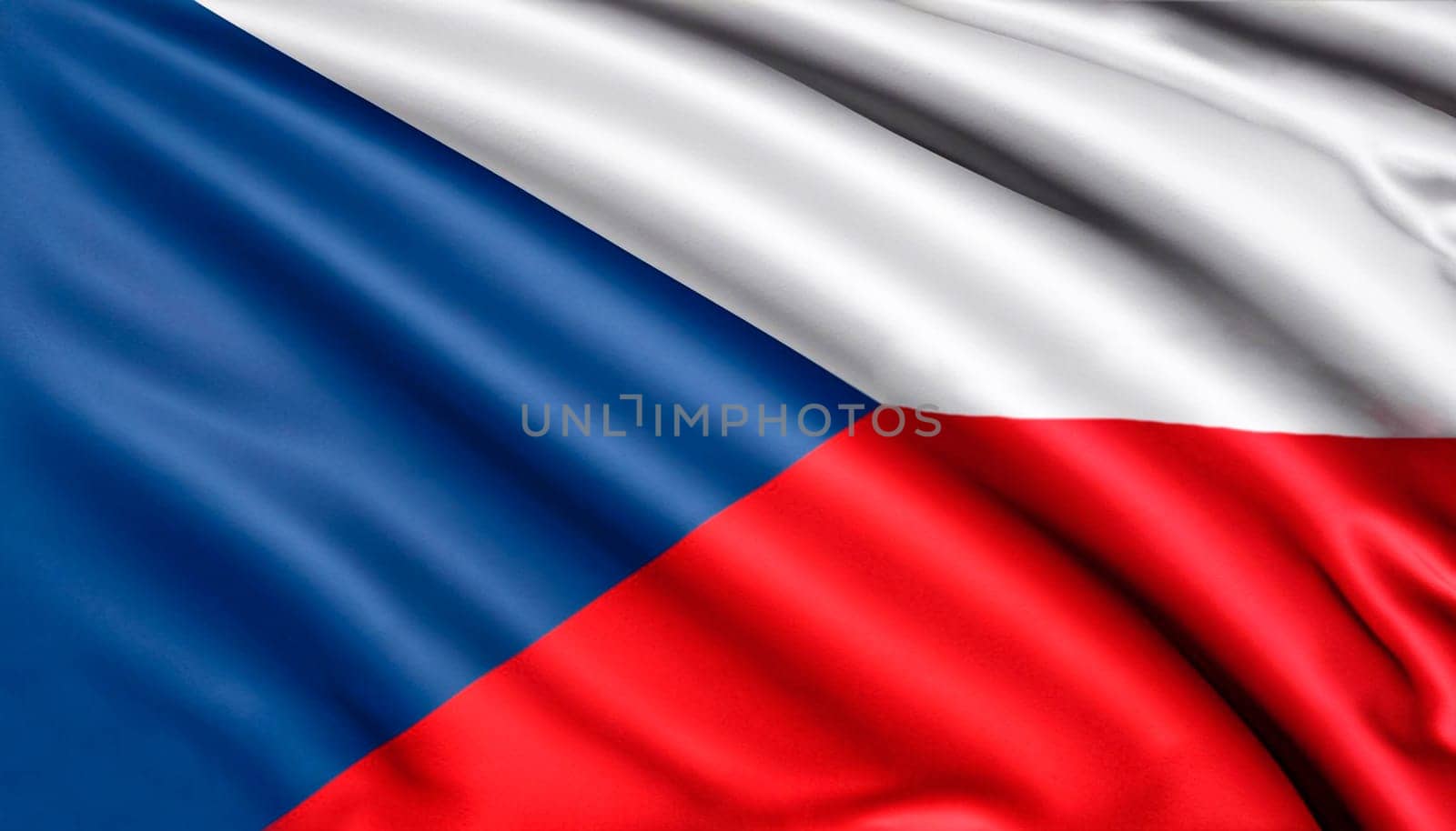 Fabric texture flag of Czech Republic. Flag of Czech Republic waving in the wind. Czech Republic flag is depicted on a sports cloth fabric with many folds. Sport team banner.