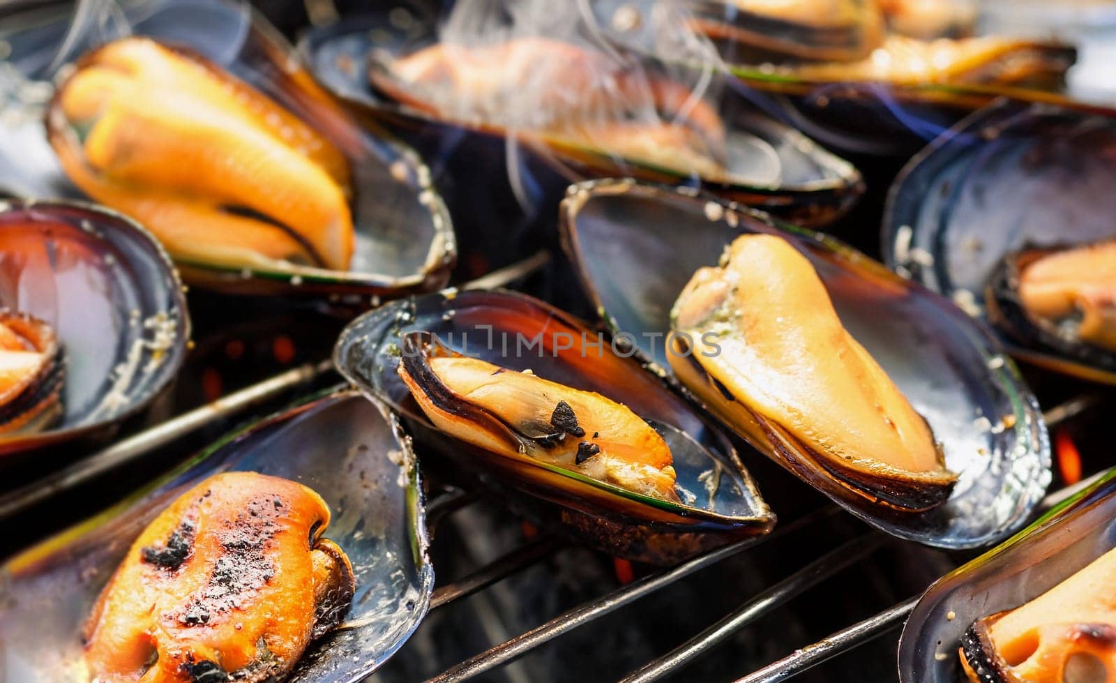 grilled mussels. (thailand style)