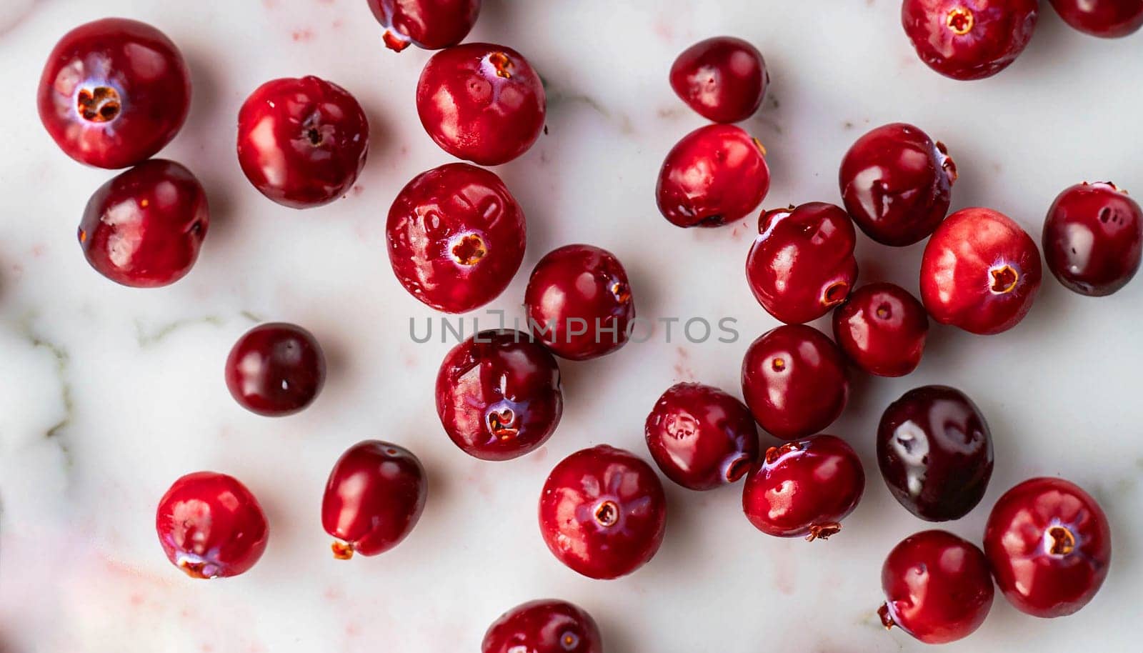 heap cranberry on a white isolated background, top view
