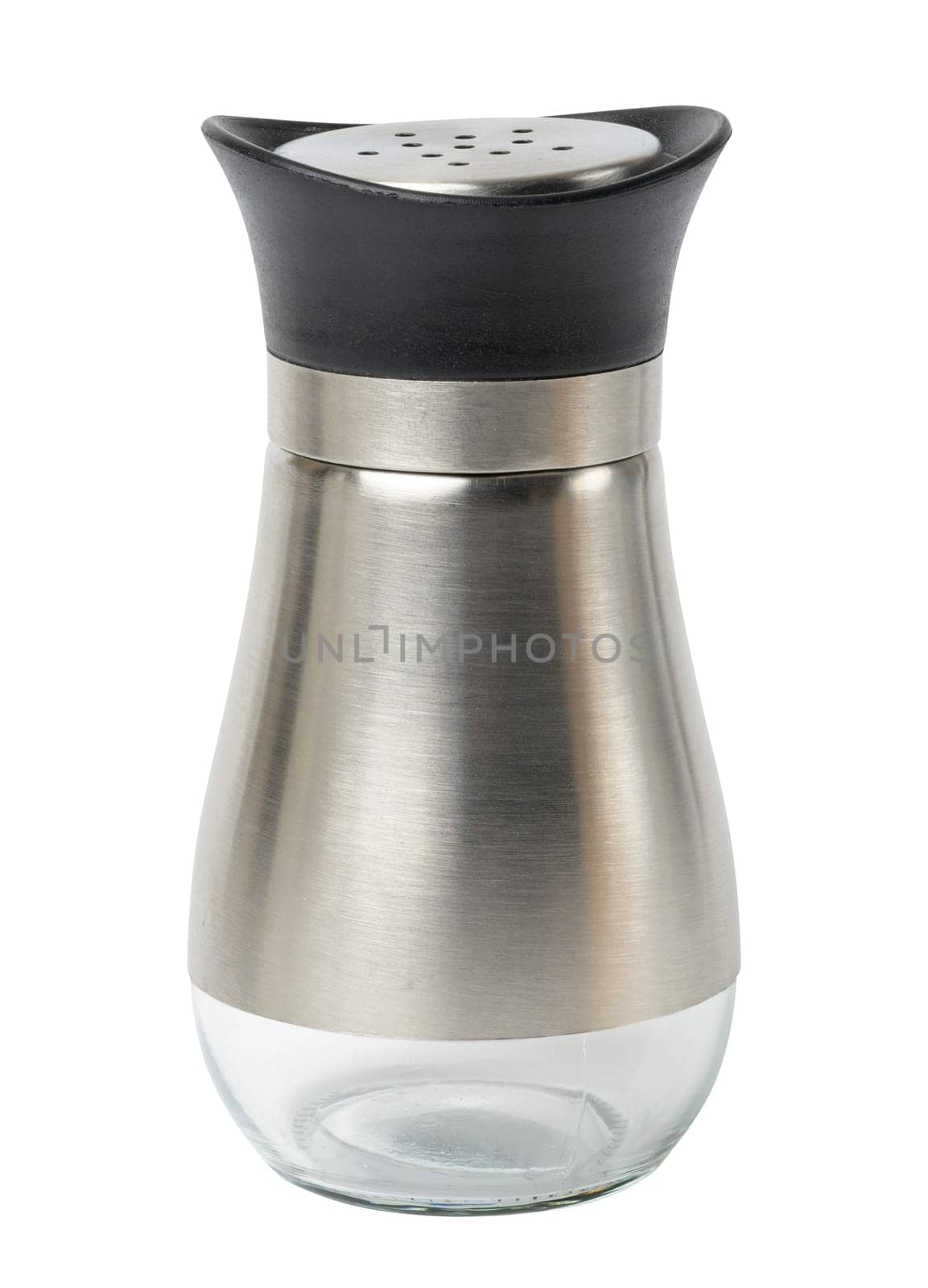 Glass container for salt on a white isolated background