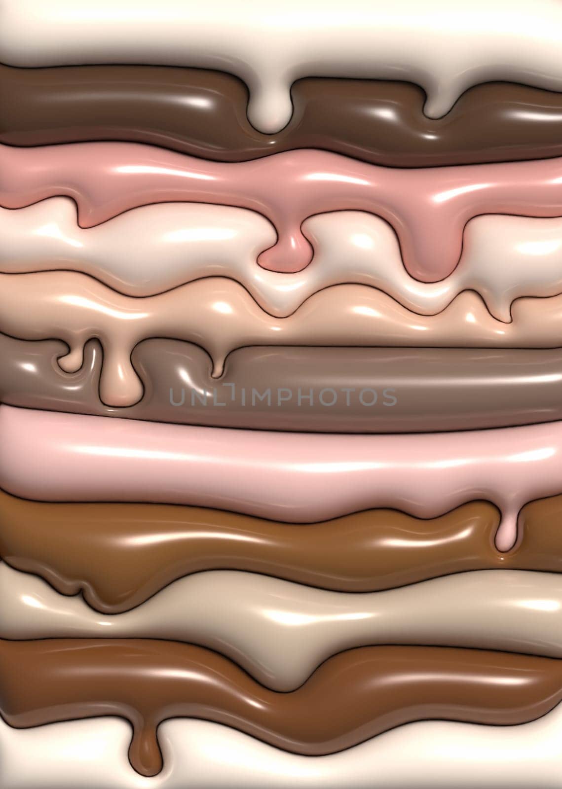 Abstract brown background with curved lines, 3D rendering illustration, inflated figures