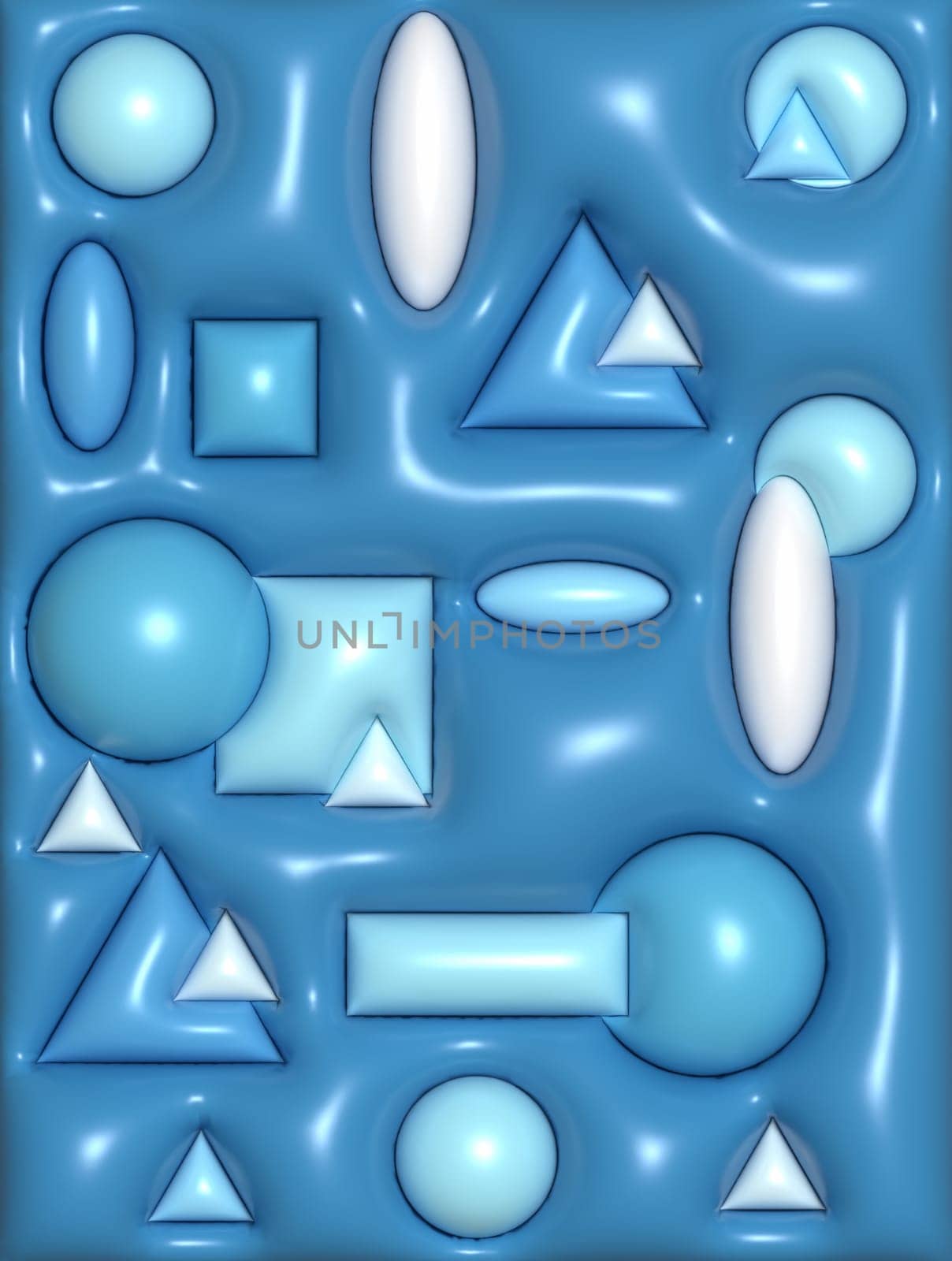Abstract blue background with various shapes, 3D rendering illustration
