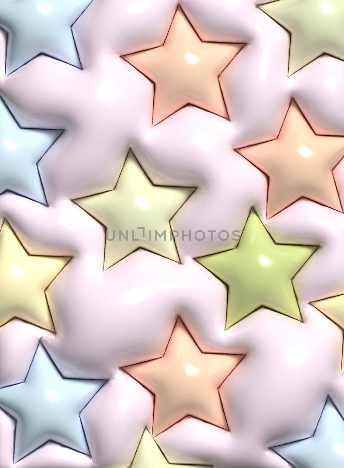 Abstract pink background with stars, inflated shapes. 3d rendering illustration