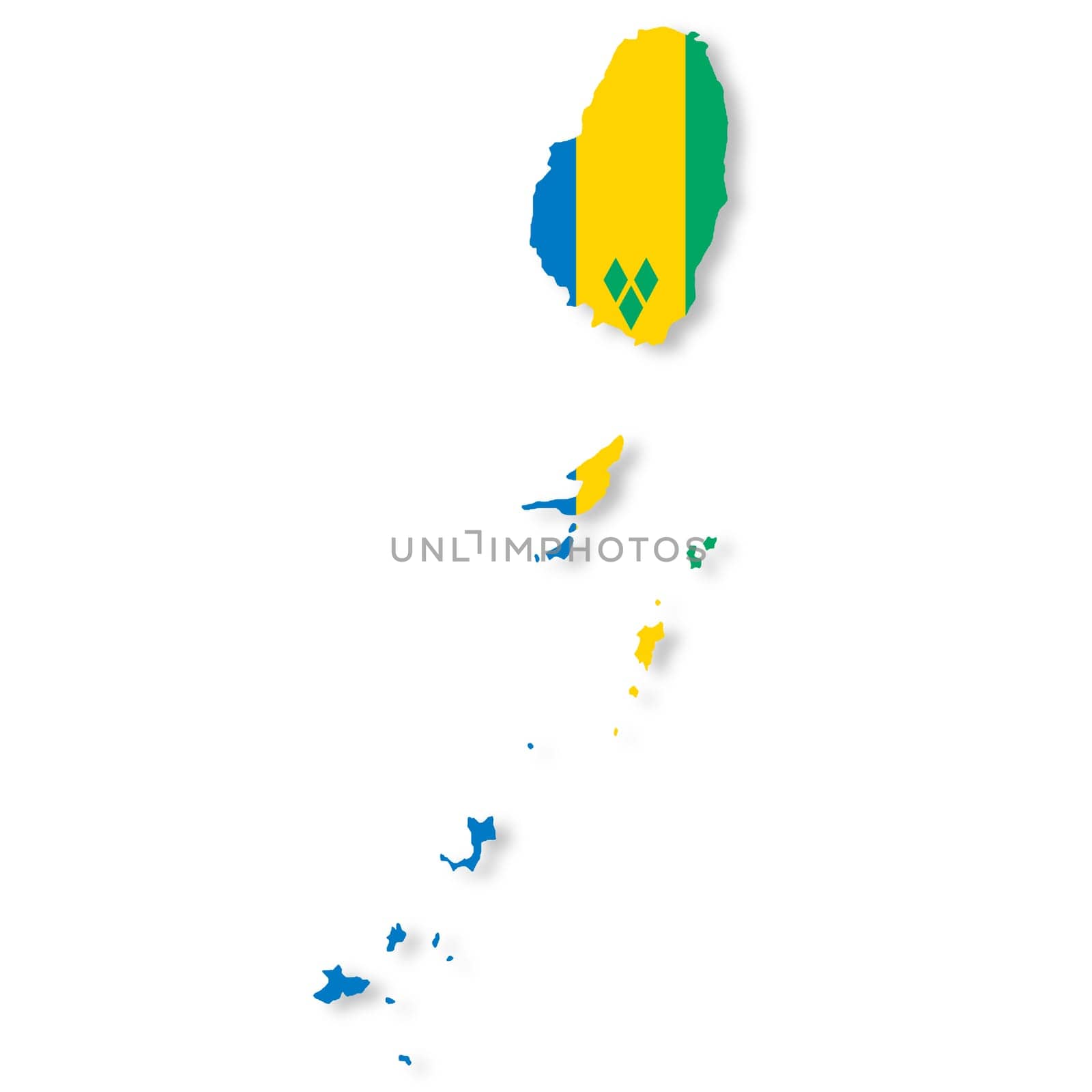 A St Vincent and the Grenadines flag map on white background with clipping path 3d illustration
