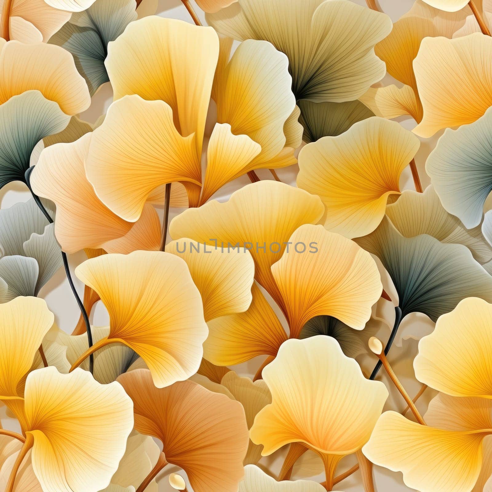 Ginkgo biloba yellow leaves seamless pattern. Generative AI