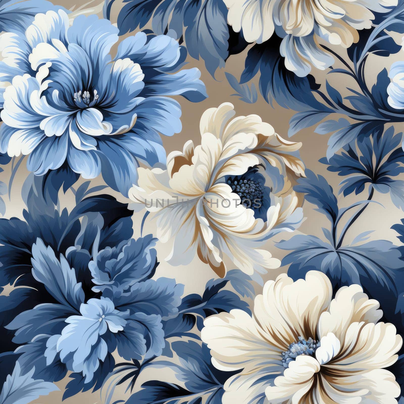 Blue floral seamless pattern wallpaper on the wall. Generative AI