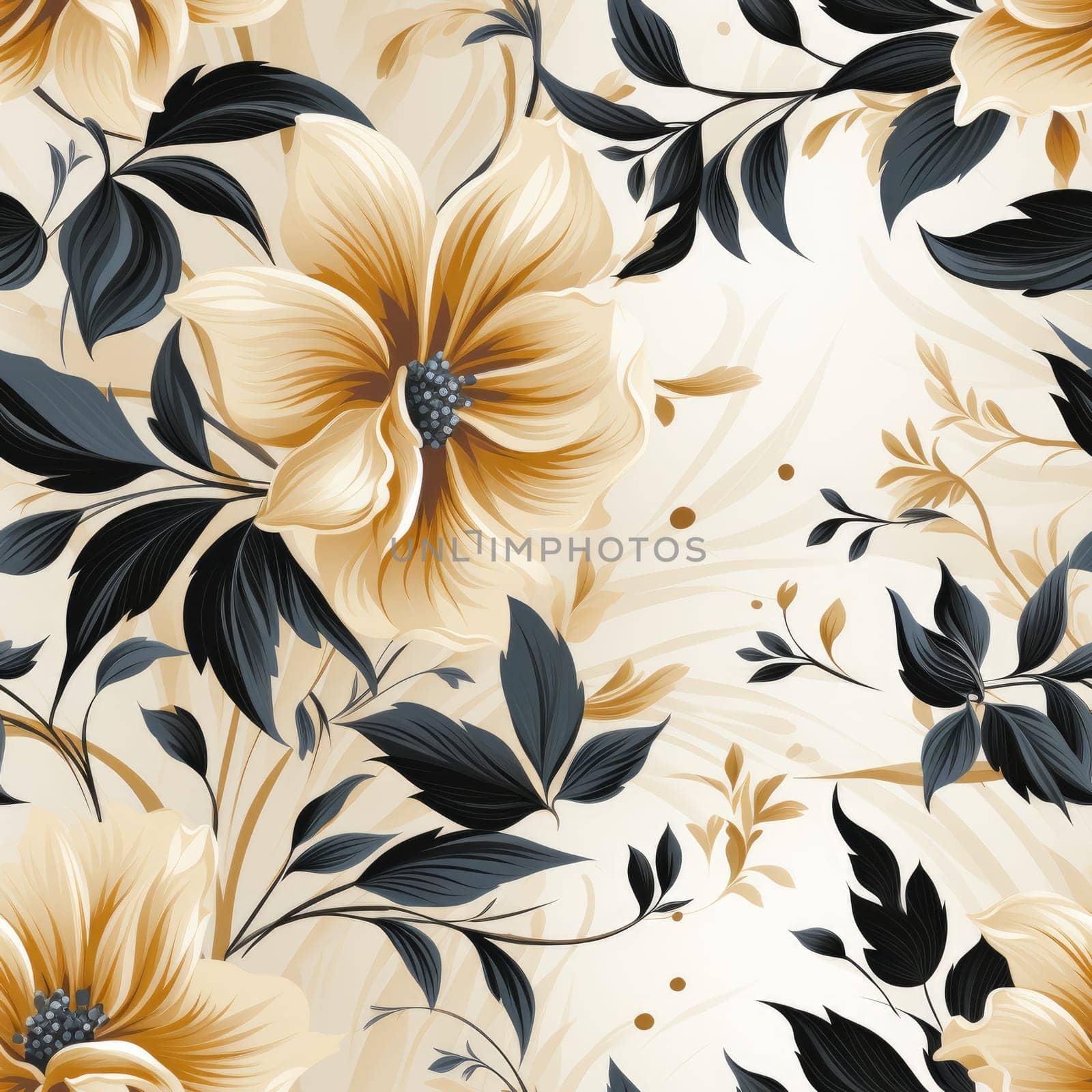 Seamless pattern with flowers and leaves. Floral pattern, watercolor soft silk floral background. Generative AI