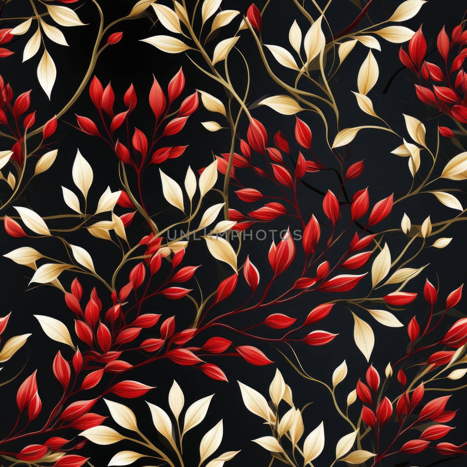 Watercolor seamless pattern with twigs and leaves. Botanical pattern for fabrics. Generative AI