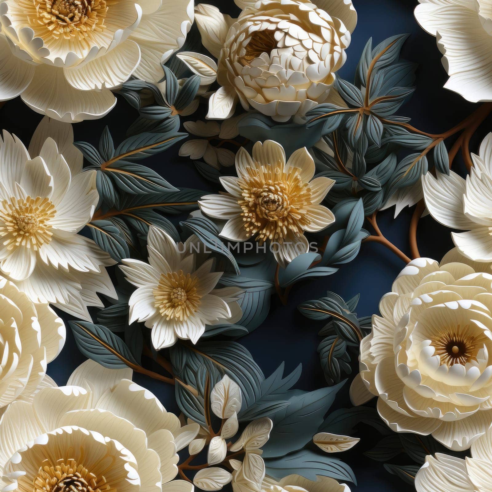 Seamless pattern with flowers and leaves. Floral pattern. Generative AI