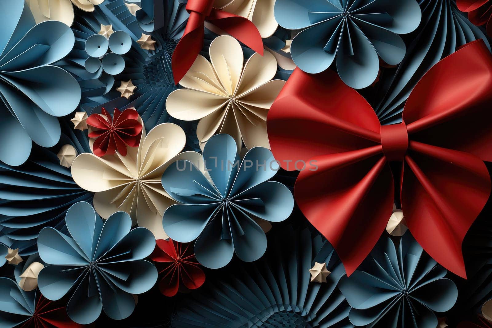 Paper flowers and confetti for Independence Day. Paper origami. Generative AI