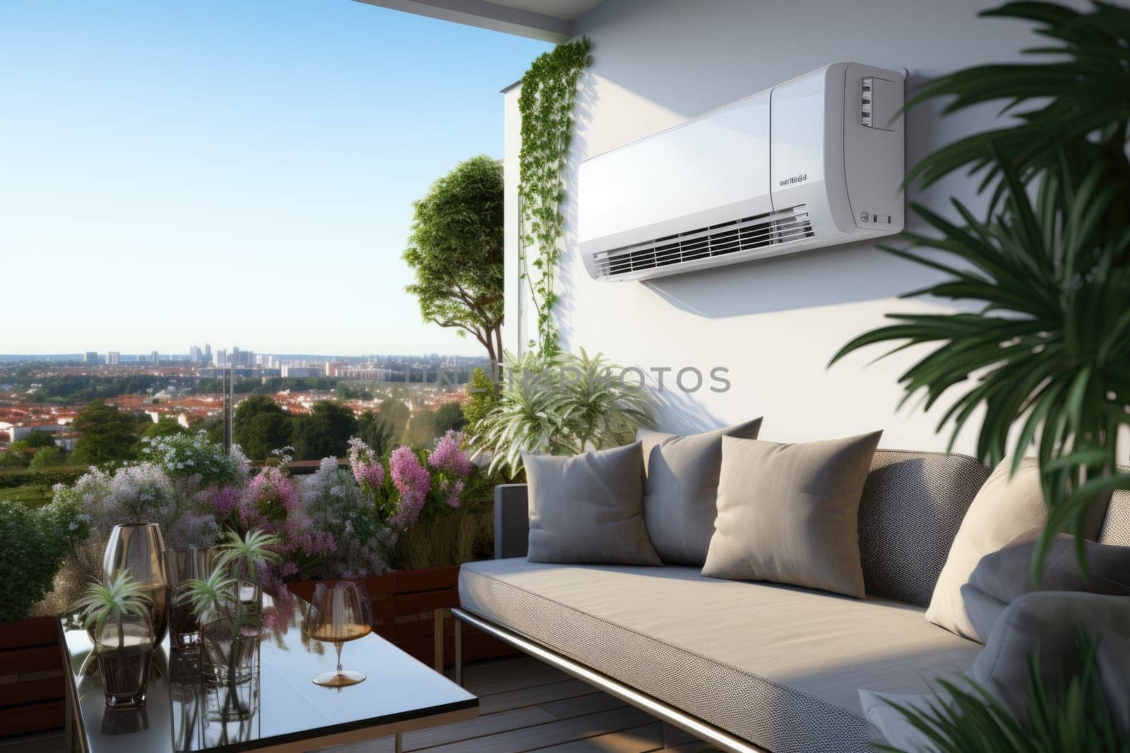 Air conditioner. Cooling down on a hot day. Generative AI
