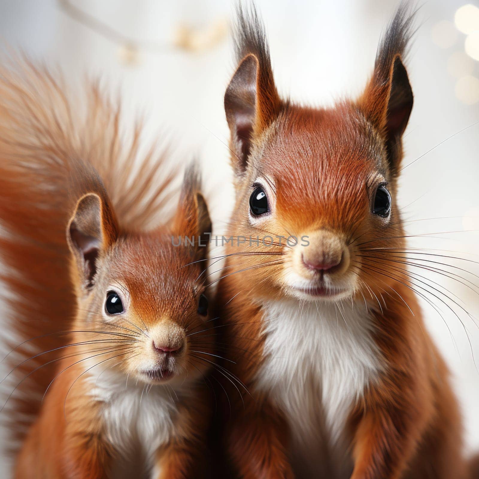 Squirrel and baby squirrel on white background. Generative AI