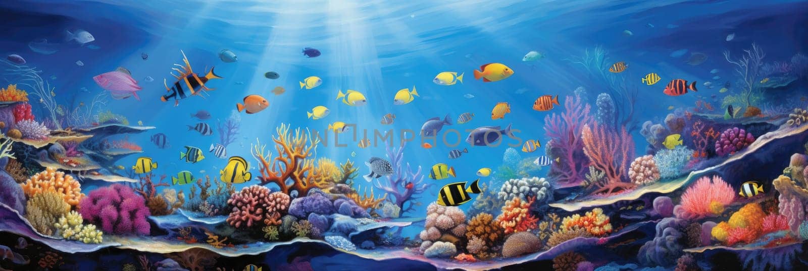 Breathtaking underwater scene with marine life, coral reef and colorful fish. Generative AI
