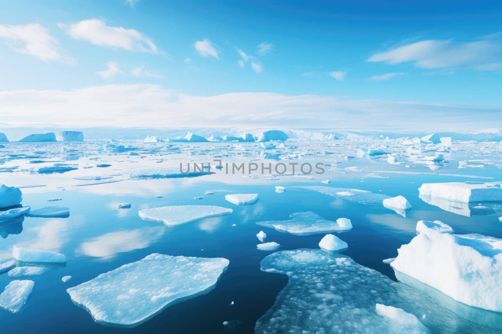 Ice sheets melting in the arctic ocean or waters. Global warming and climate change. Generative AI