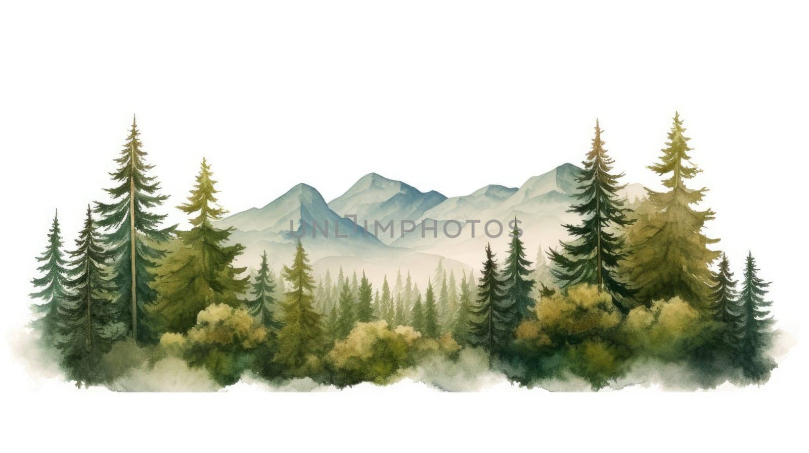 Watercolor painting of beautiful mountains. Generative AI
