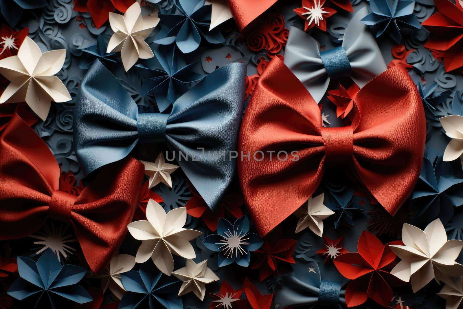 Paper flowers and confetti for Independence Day. Paper origami. Generative AI