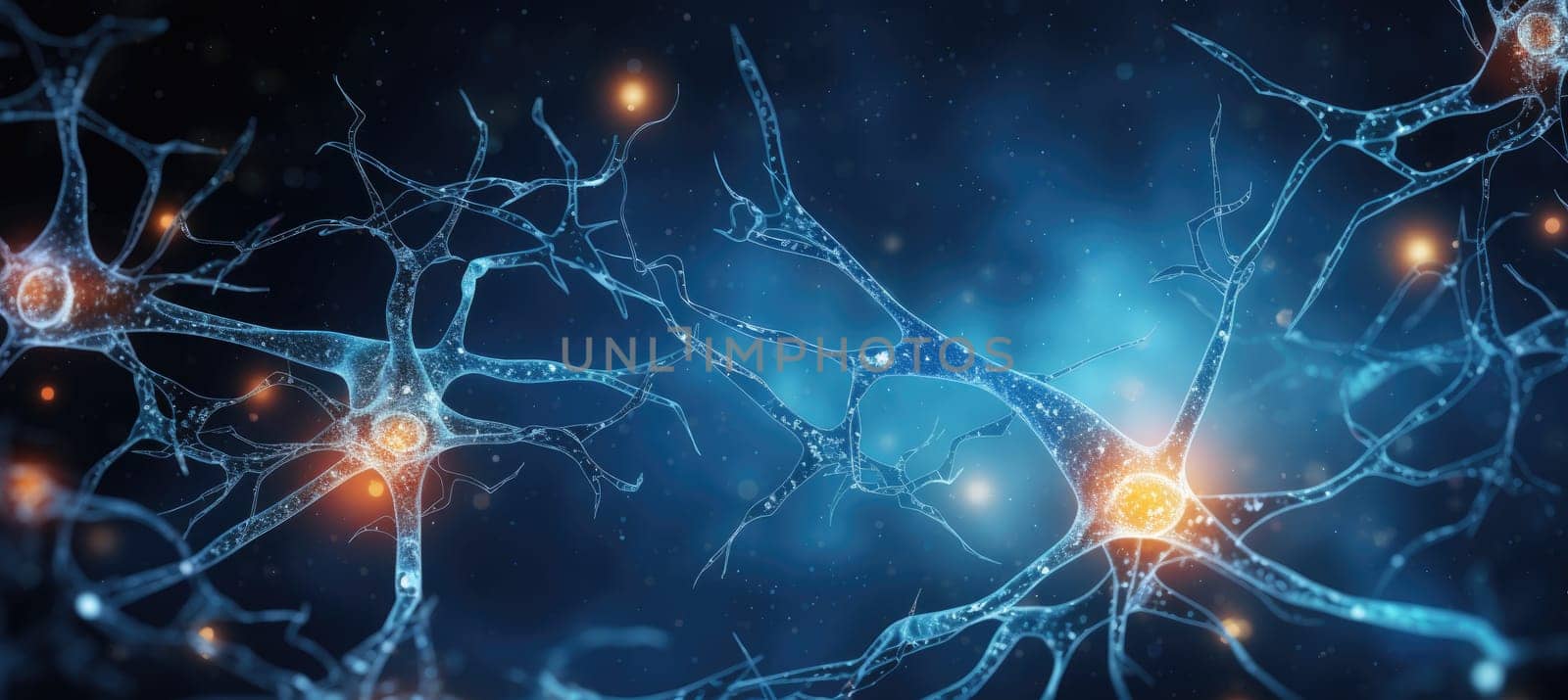 Close up view of neuron cells transmitting a signal. Generative AI