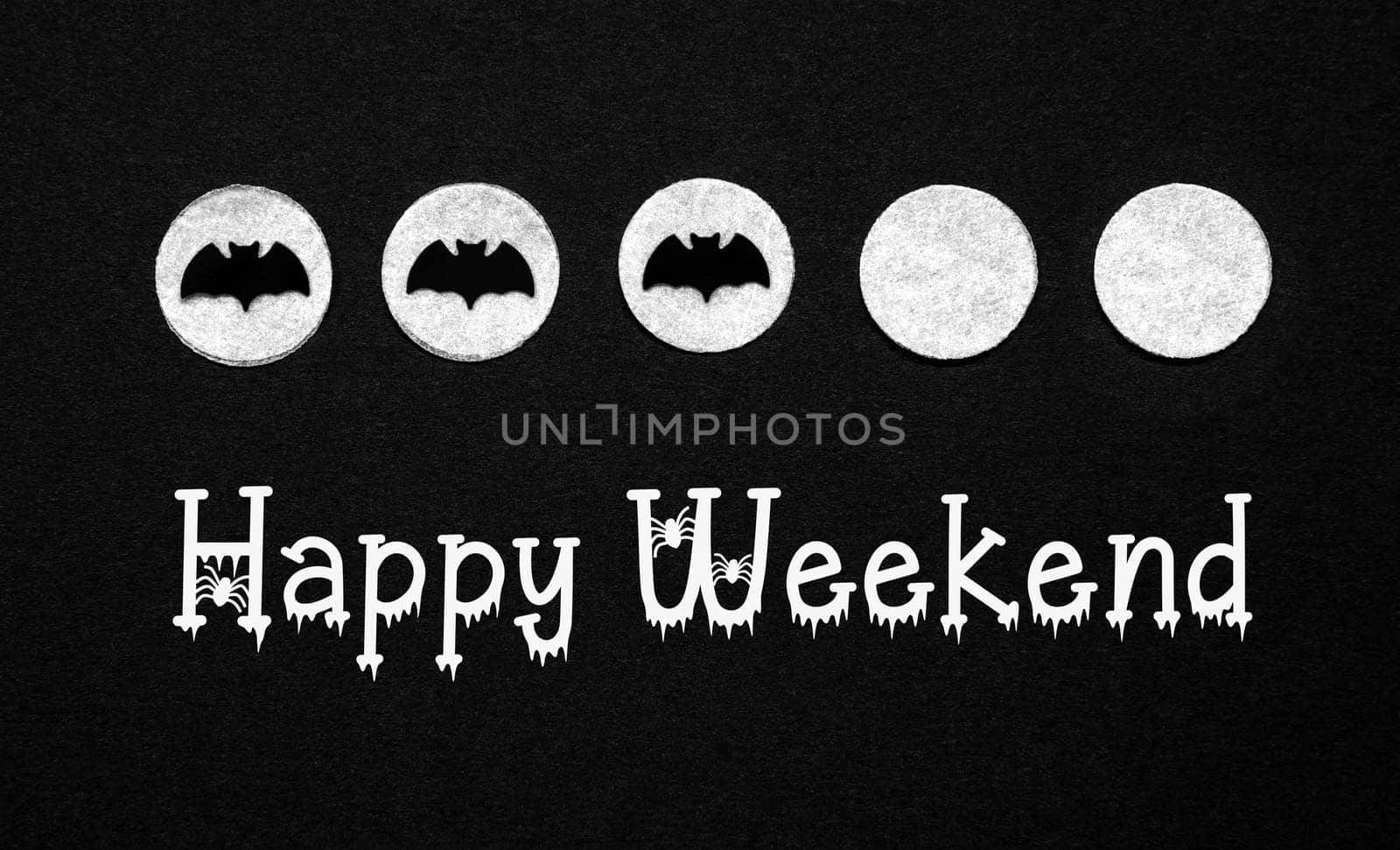 Black Halloween Background With White Dots With Bats and Text Happy Weekend