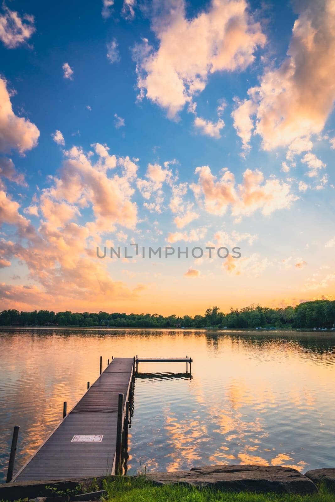 Spectacular sunset over Wing Lake in Bloomfield Township in Michigan