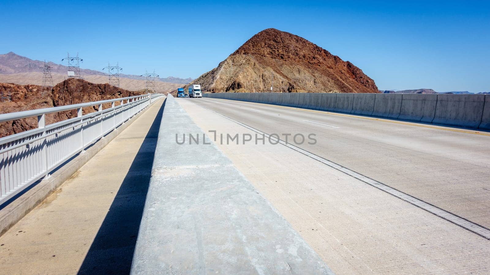 Interstate highway I-11 on the Mike O'Callaghan–Pat Tillman Memorial Bridge over Hoover Dam in Nevada