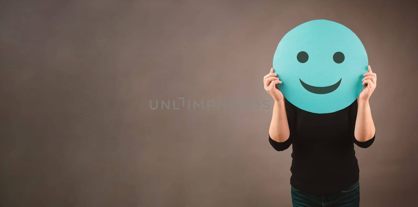 Head with a happy smiling face, mental health concept, positive thinking mind, support and evaluation