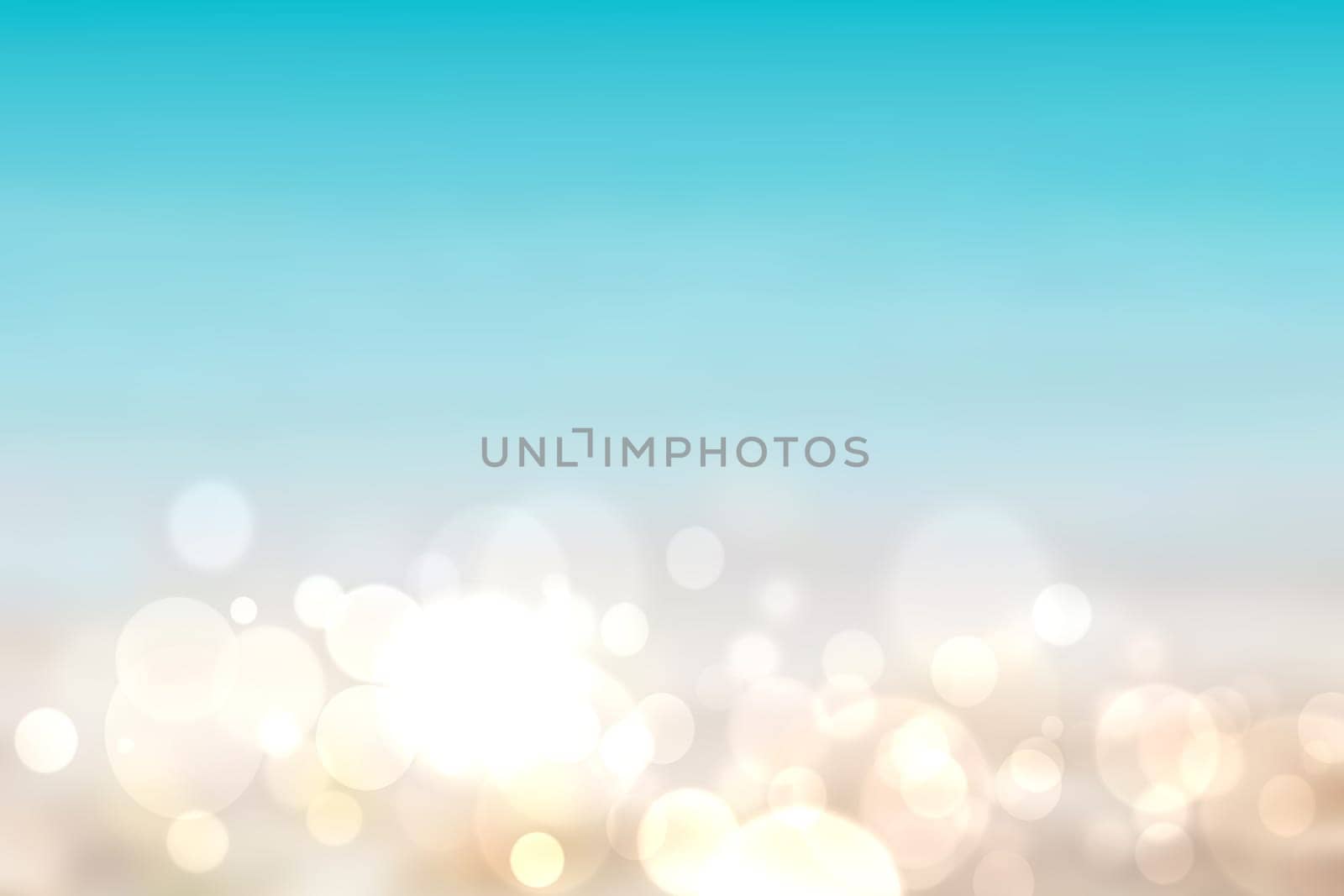 Abstract bright gradient motion spring or summer landscape texture background with natural gold yellow bokeh lights and blue bright sunny sky. Beautiful backdrop with space for design.