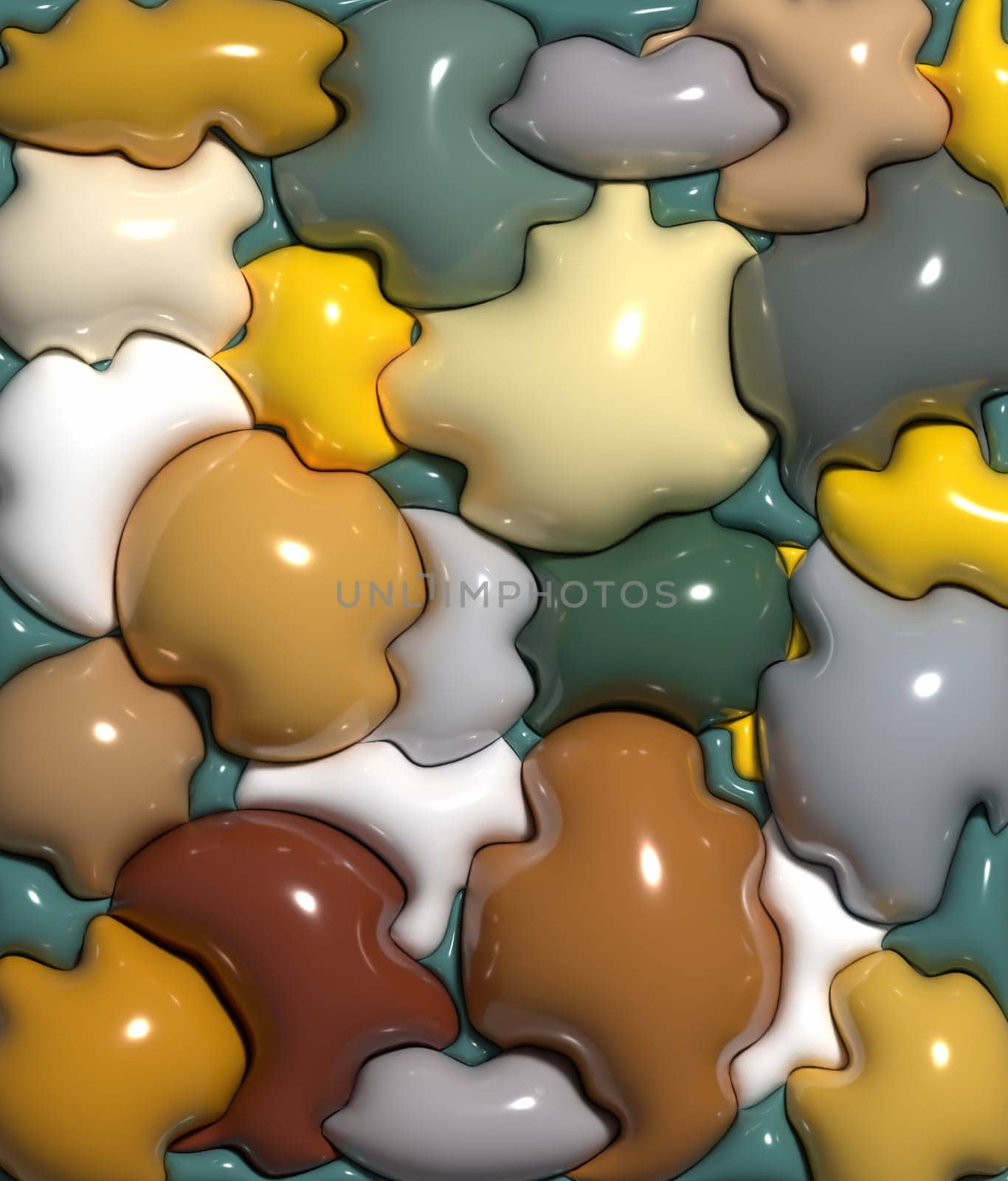 Abstract background with various inflated figures, 3D rendering illustration