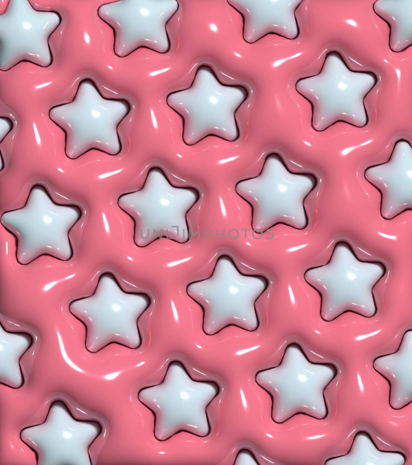 White inflated stars on a pink background, 3D rendering illustration