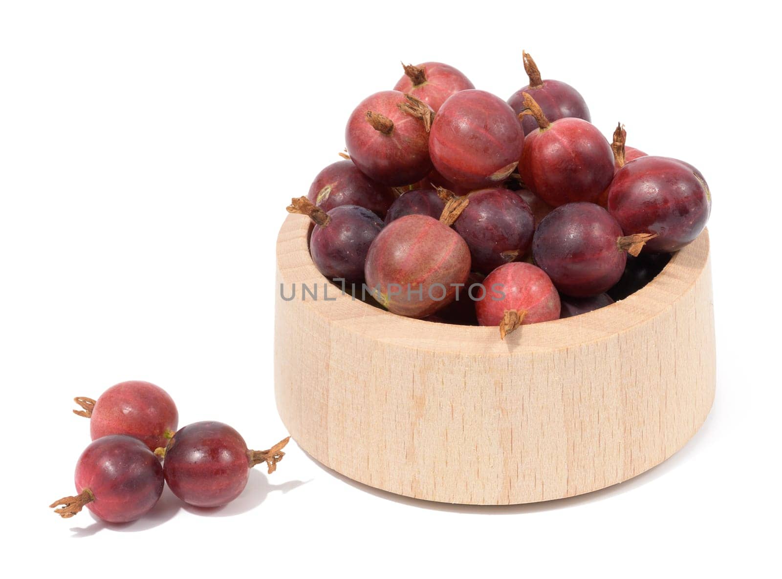 Bunch of red ripe gooseberries isolated on white background