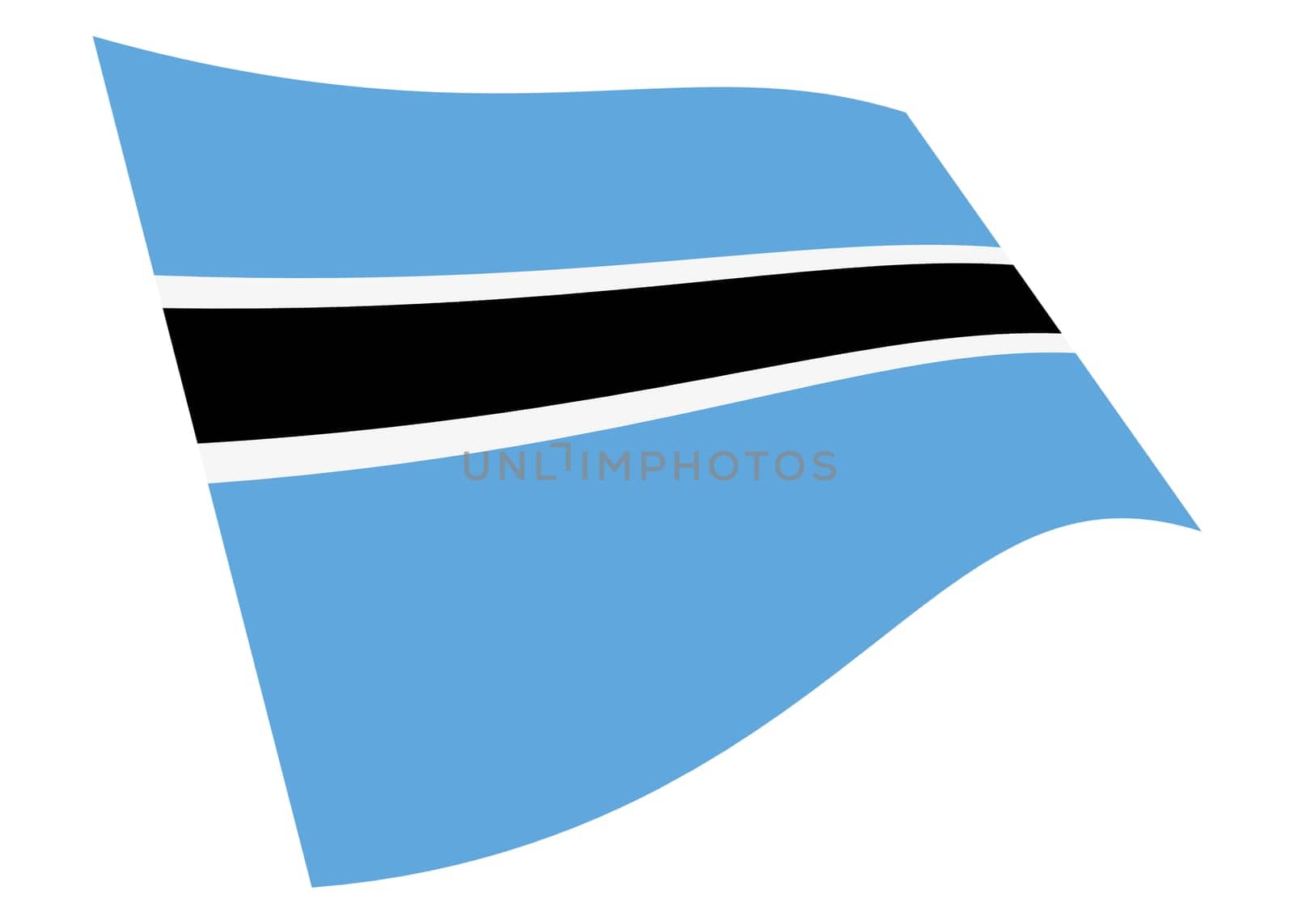 A Botswana waving flag 3d illustration isolated on white with clipping path