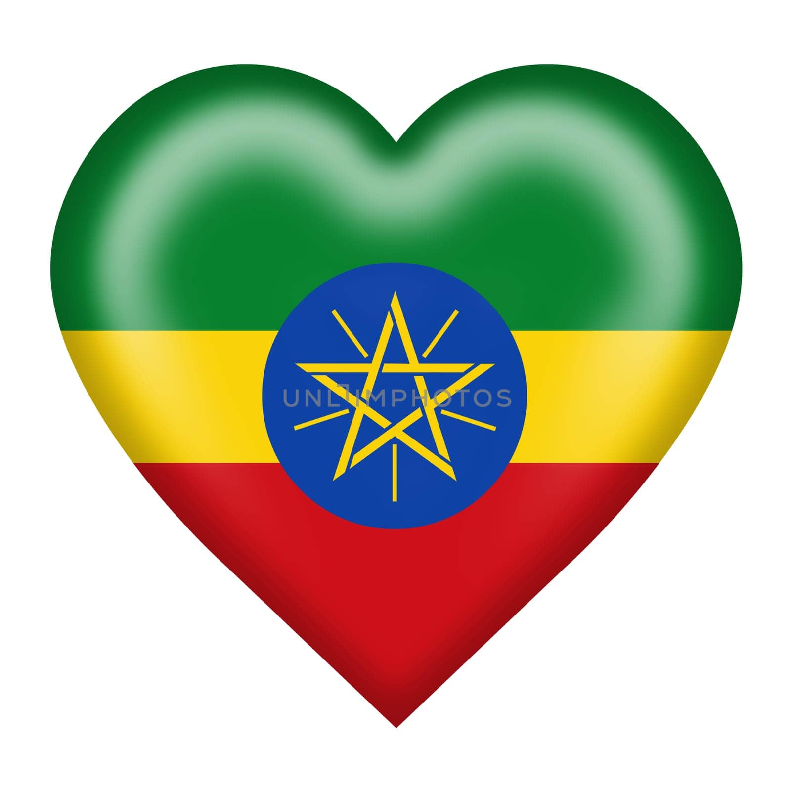 An Ethiopia flag heart button isolated on white with clipping path 3d illustration