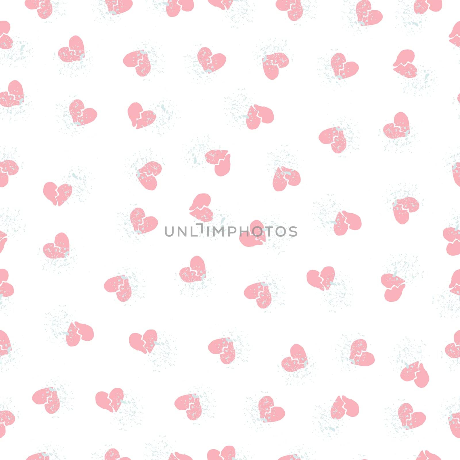Multicolor seamless pattern from pink hearts, blue blots. Free form abstract spots. Design for textile, wallpaper,paper.