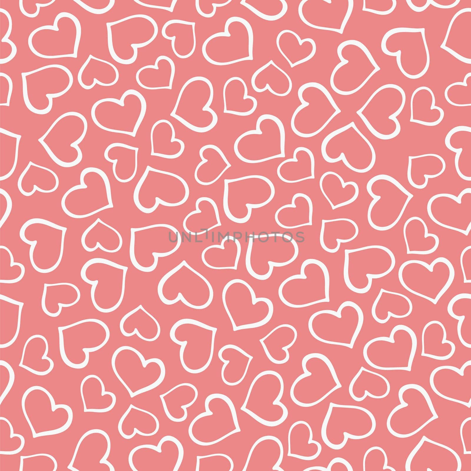 Repeated hearts drawn by hand. Cute seamless pattern. Endless romantic print. Vector illustration