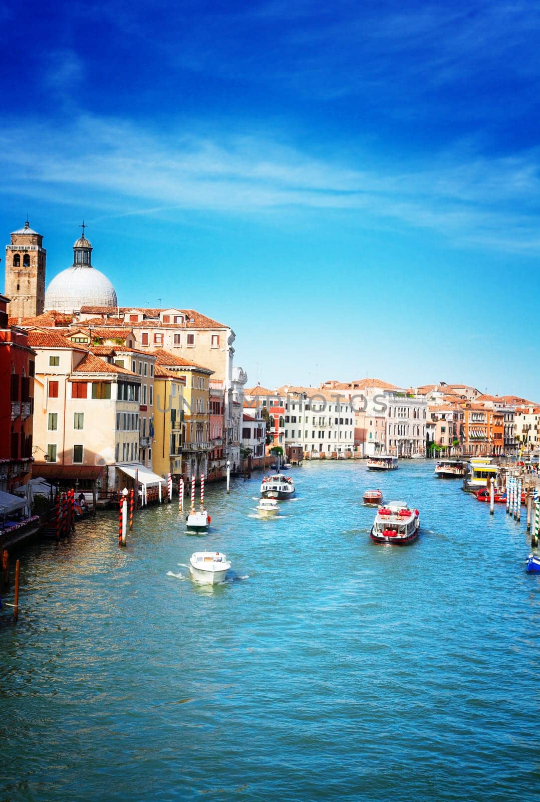Grand canal waters at sunny day, Venice, Italy, retro toned