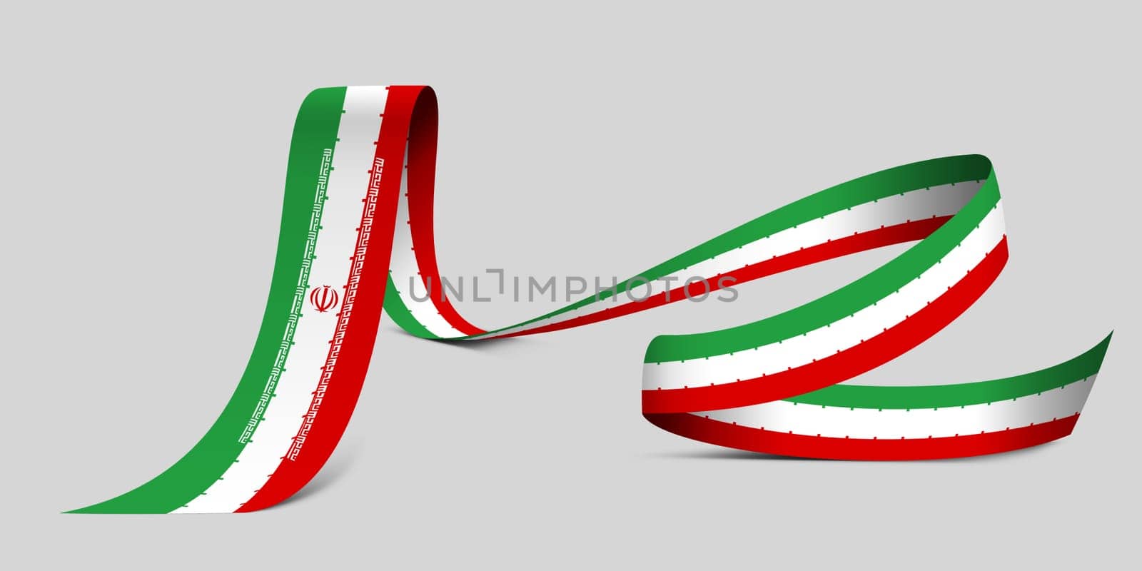 3D illustration. Flag of Iran on a fabric ribbon background.