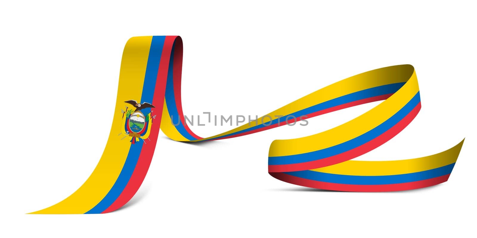 3D illustration. Flag of Ecuador on a fabric ribbon background.