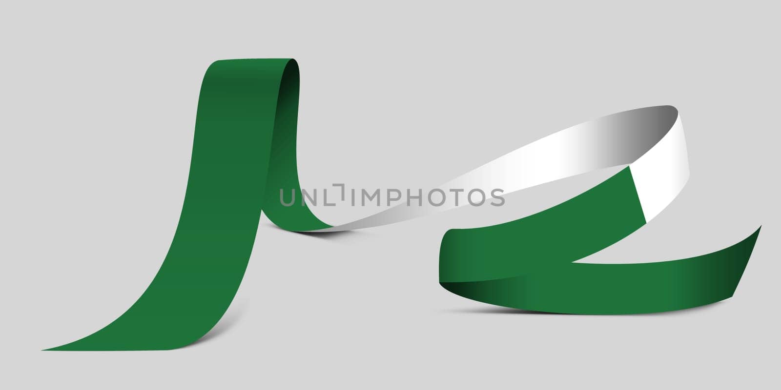 3D illustration. Flag of Nigeria on a fabric ribbon background.