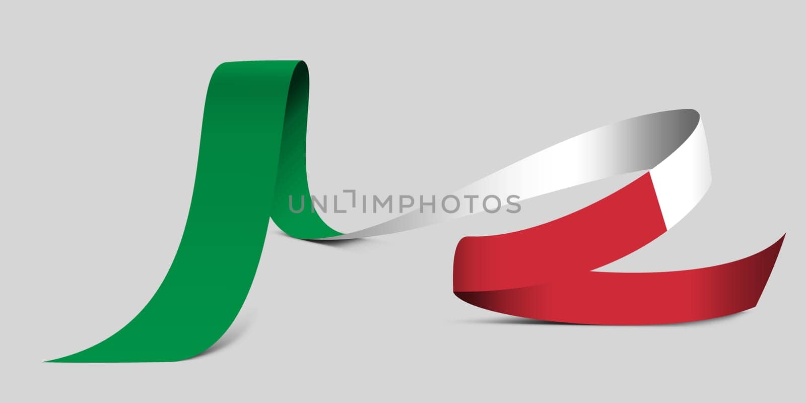 3D illustration. Flag of Italy on a fabric ribbon background.