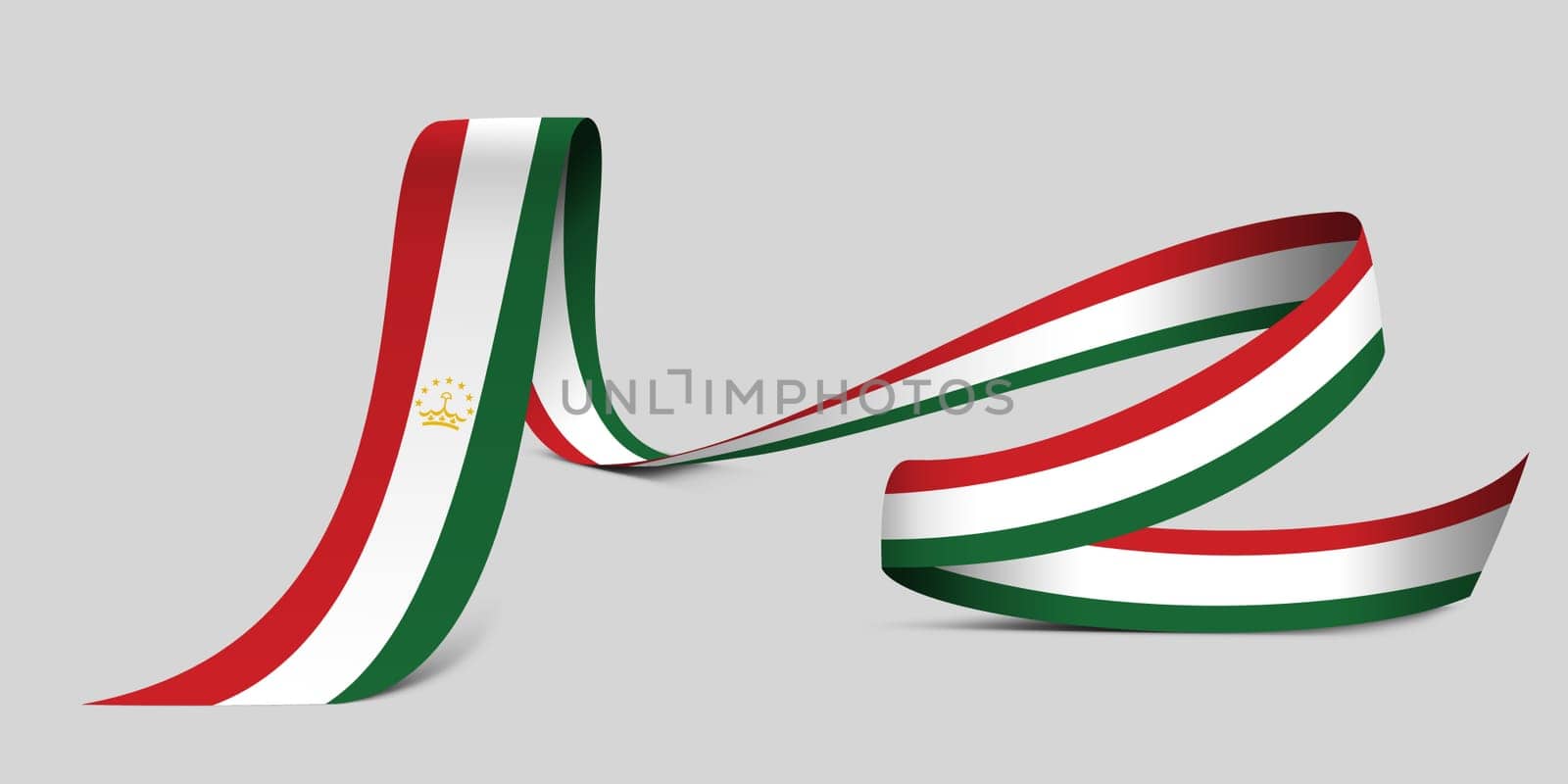 3D illustration. Flag of Tajikistan on a fabric ribbon background.