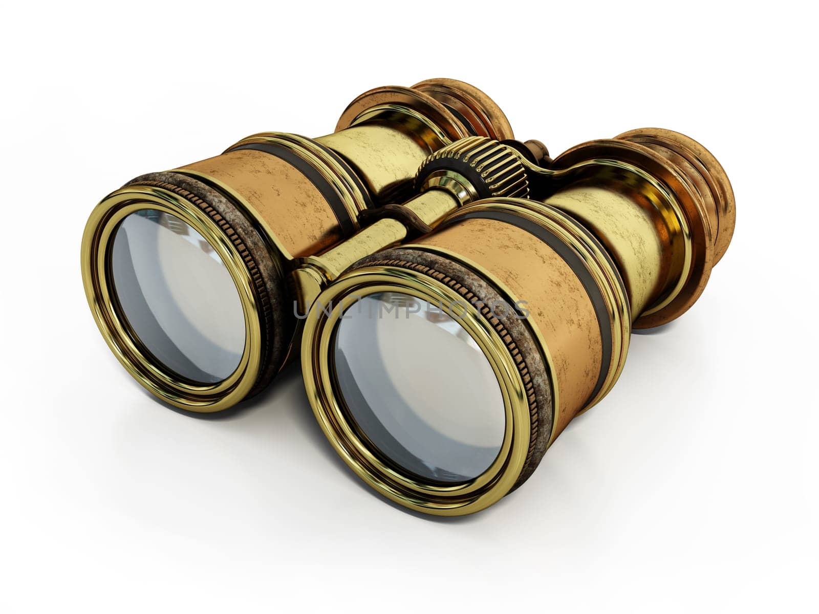 Vintage binoculars isolated on white. 3D illustration.
