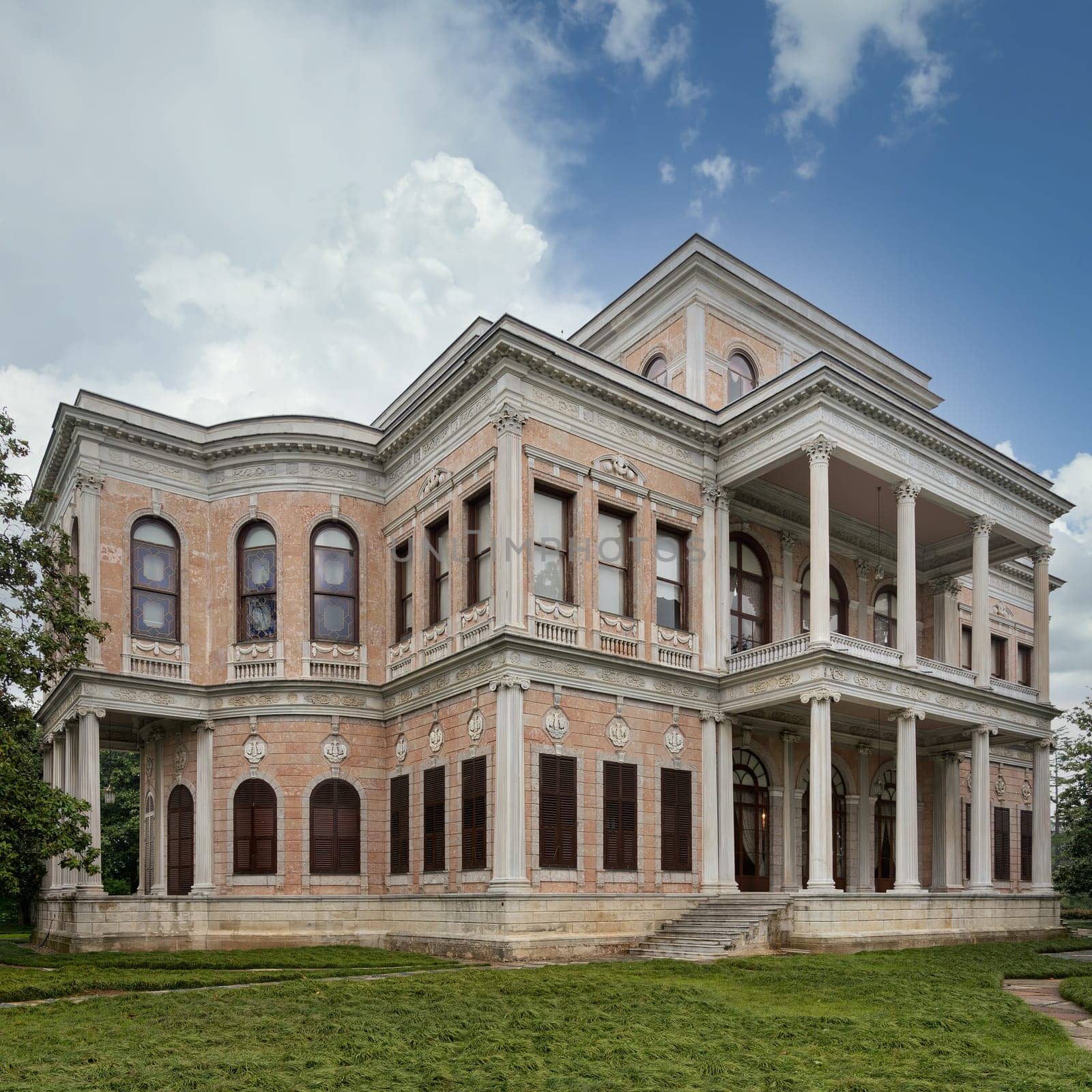 Beykoz Mecidiye Kasri, or Mecidiye Pavilion, an Ottoman palace built in 1845 to be presented to Sultan Abdulmecid by Mohamed Ali Pasha, Governor of Egypt, suited in Beykoz district, Istanbul, Turkey