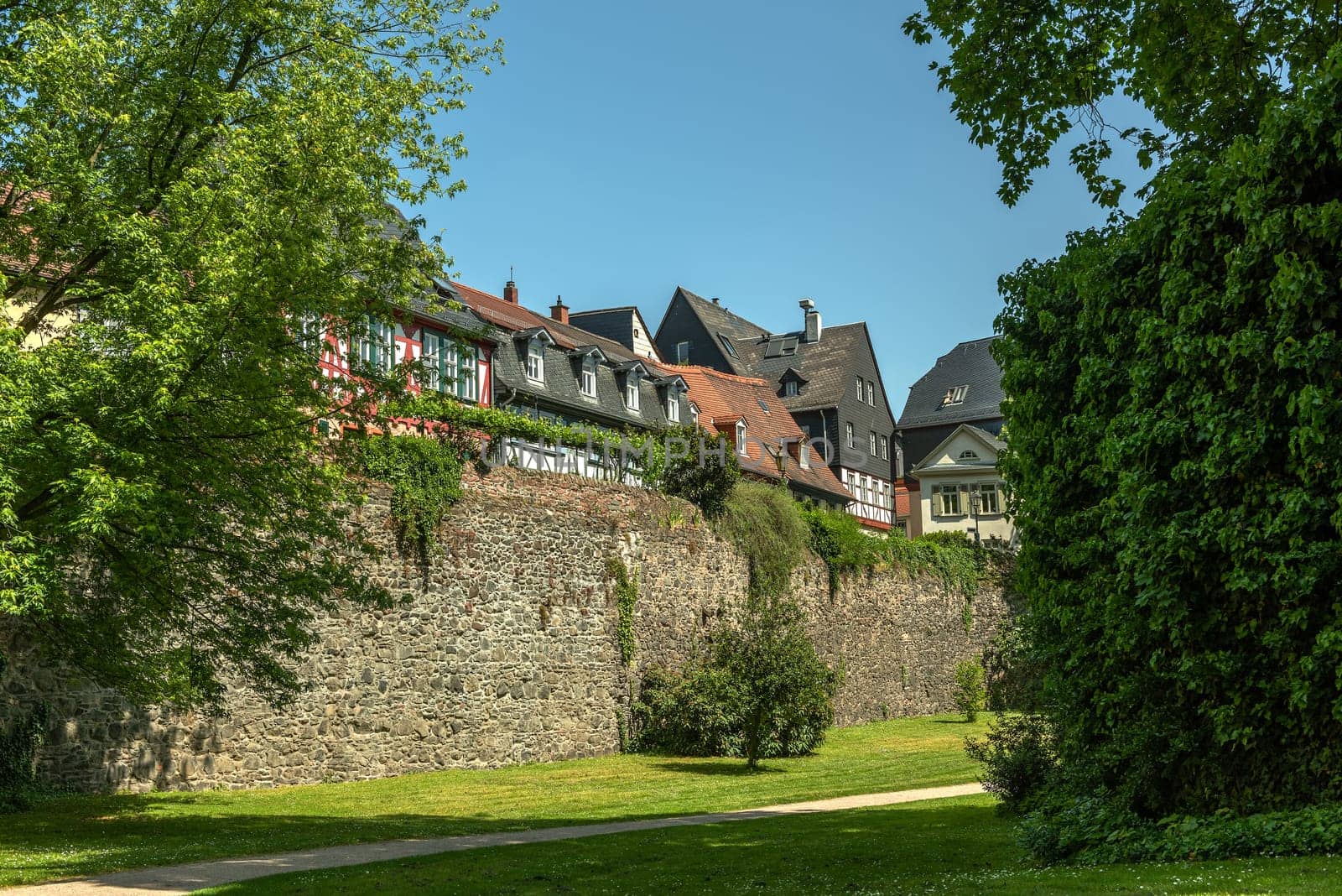 Moat of the medieval castle in Frankfurt-Hoechst, Germany