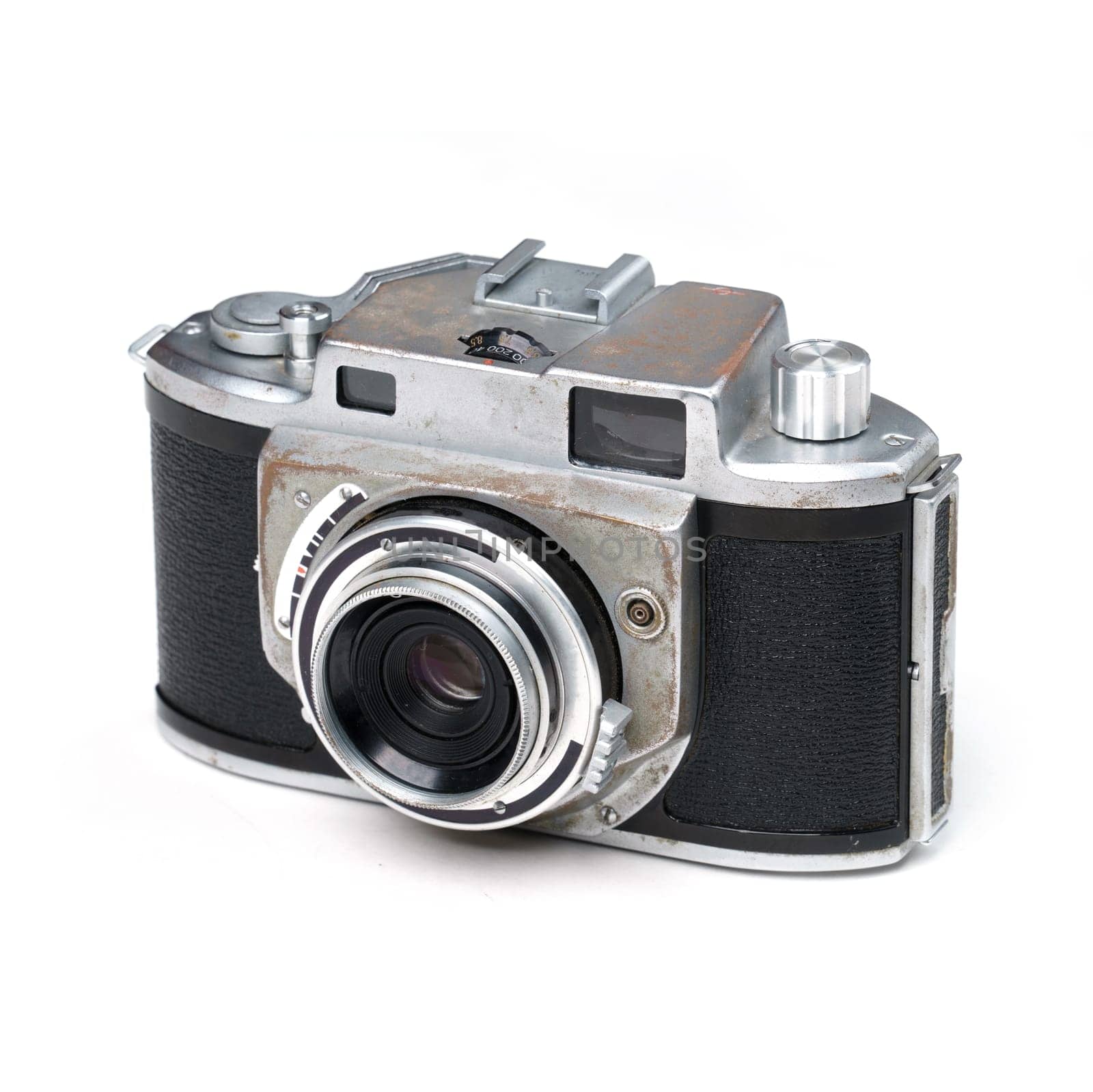 vintage old film camera isolated on white background