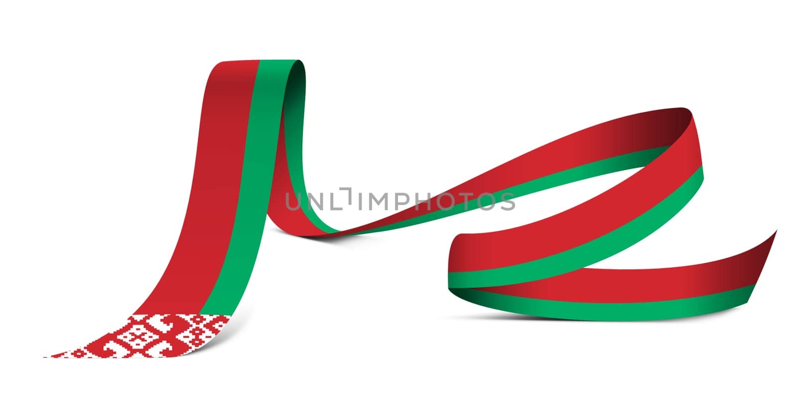3D illustration. Flag of Belarus on a fabric ribbon background.