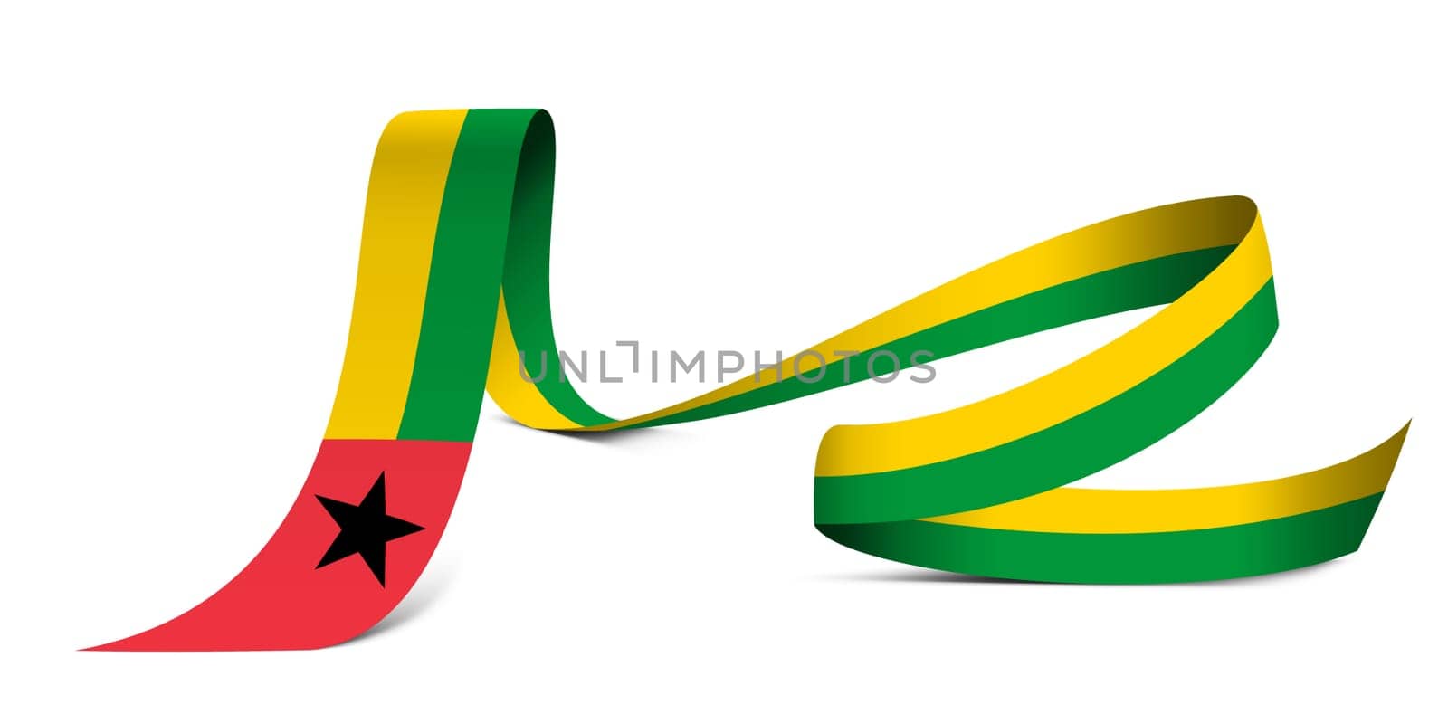 3D illustration. Flag of Guinea-Bissau on a fabric ribbon background.