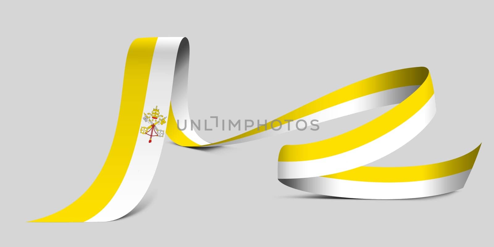 3D illustration. Flag of Vatican City on a fabric ribbon background.