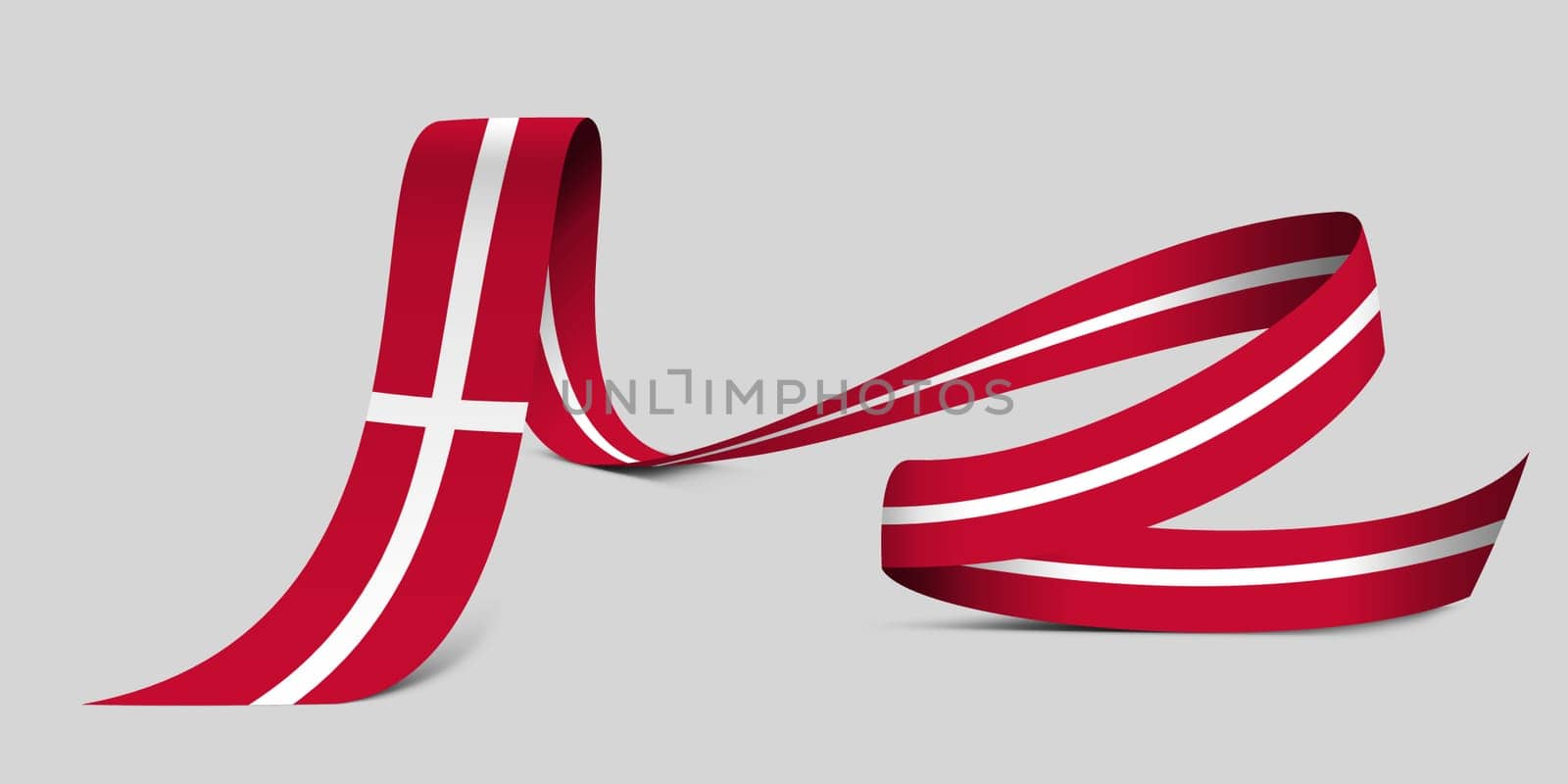 3D illustration. Flag of Denmark on a fabric ribbon background.