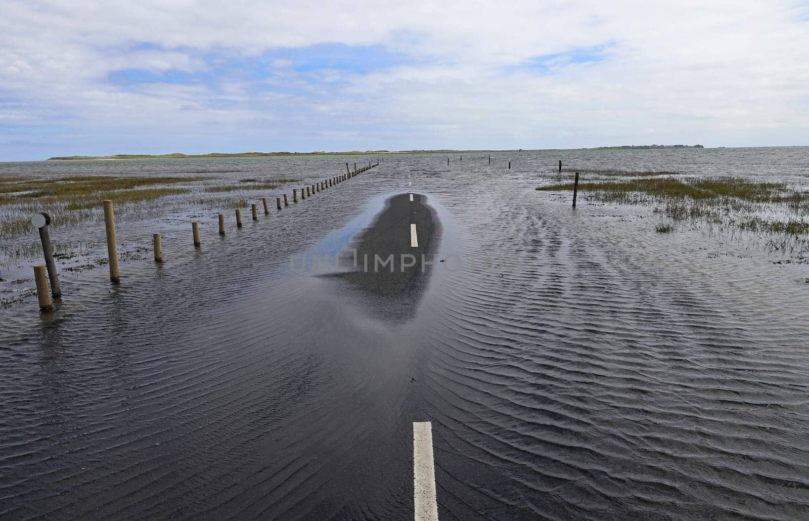 High water has flooded a road